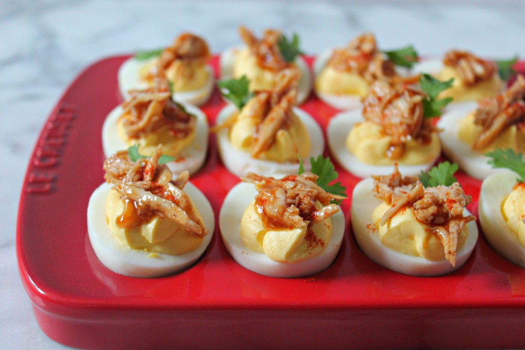 BBQ Pulled Chicken Deviled Eggs