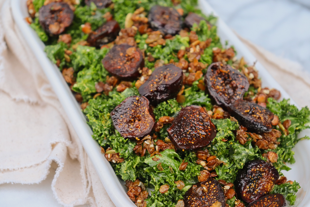 Brown Buttered Figs & Kale Salad with Crispy Lentils