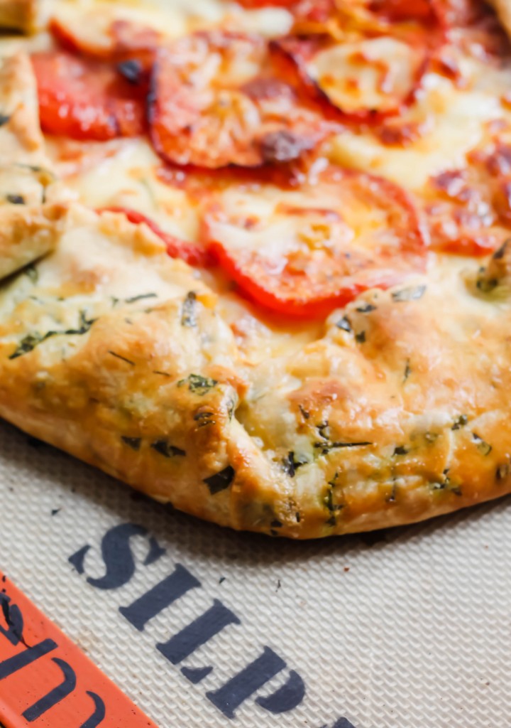 Savory Tomato Mozarella Galette with Basil Flecked Dough recipe 