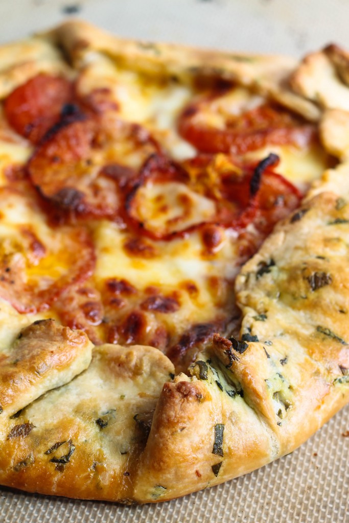 Savory Tomato Mozarella Galette with Basil Flecked Dough recipe 