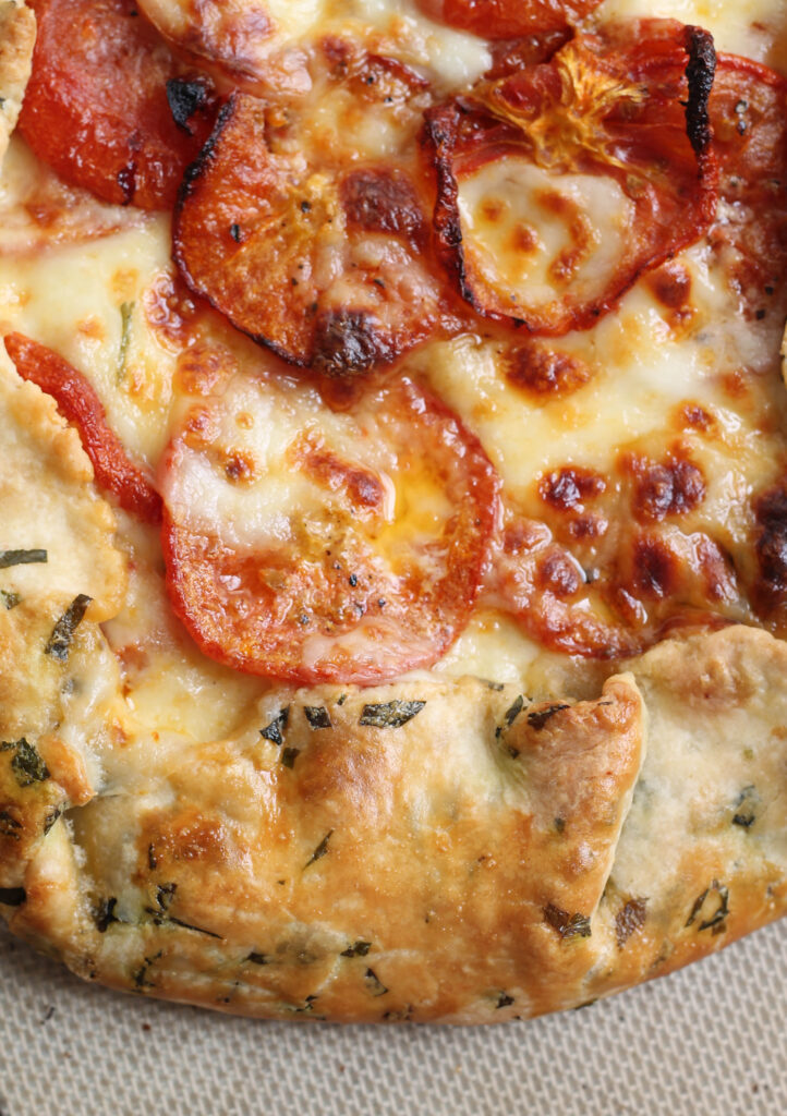 Savory Tomato Mozarella Galette with Basil Flecked Dough recipe 